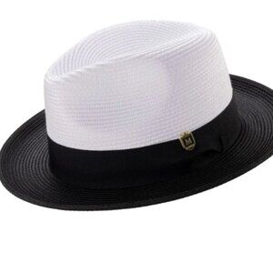 Montique Black Two-tone Pinch Fedora With Matching Grosgrain Ribbon- Wide Brim H
